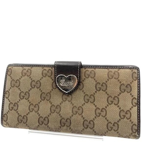 GUCCI Heart Long Wallet GG Canvas & Leather - Picture 1 of 10